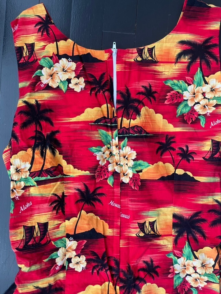 Vintage Hawaiian Red Tropical Wrap Dress XL Aloha Style