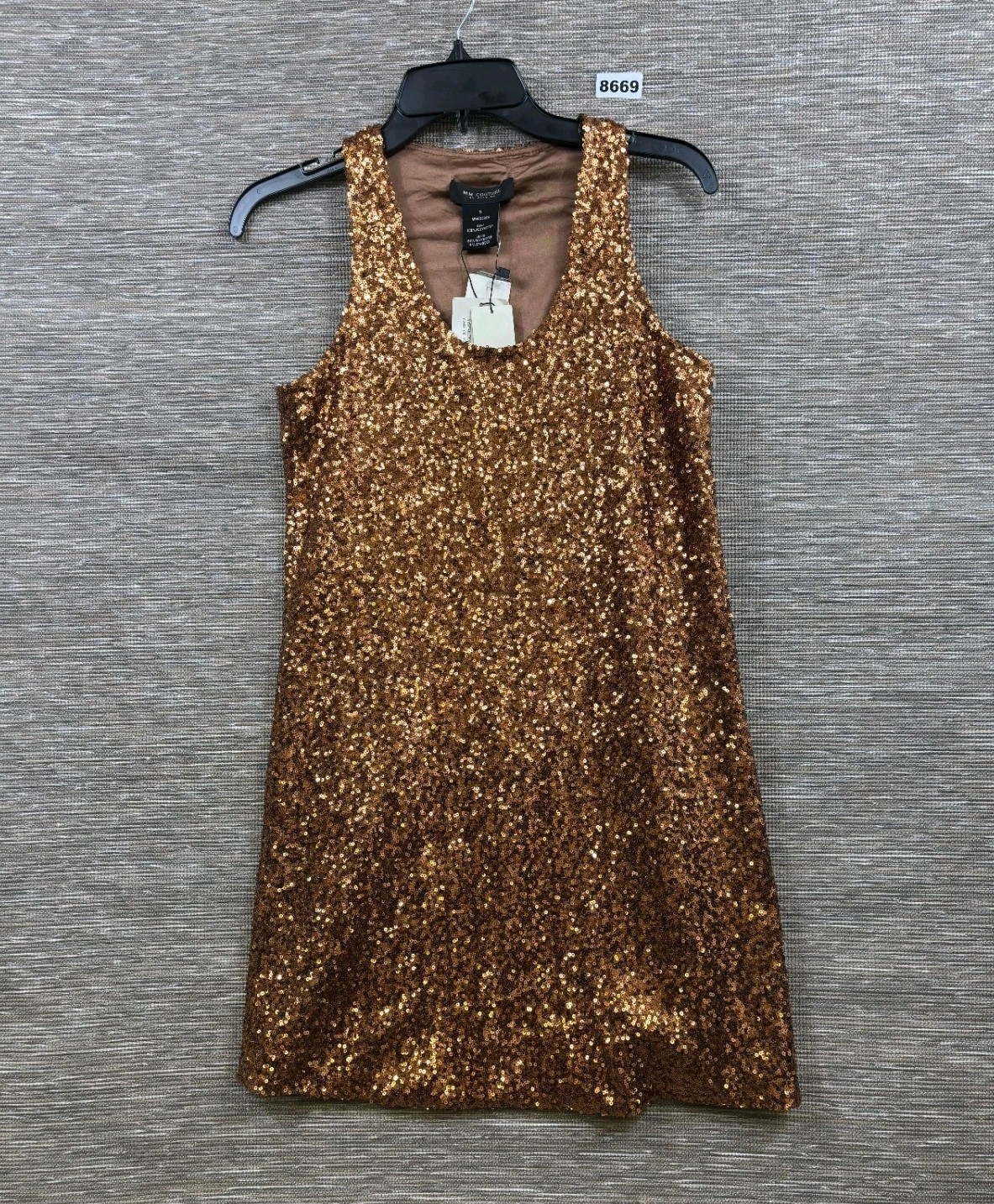 M M Couture Sequin Shift Dress Womens Size S Gold Party Special Occasion NEW