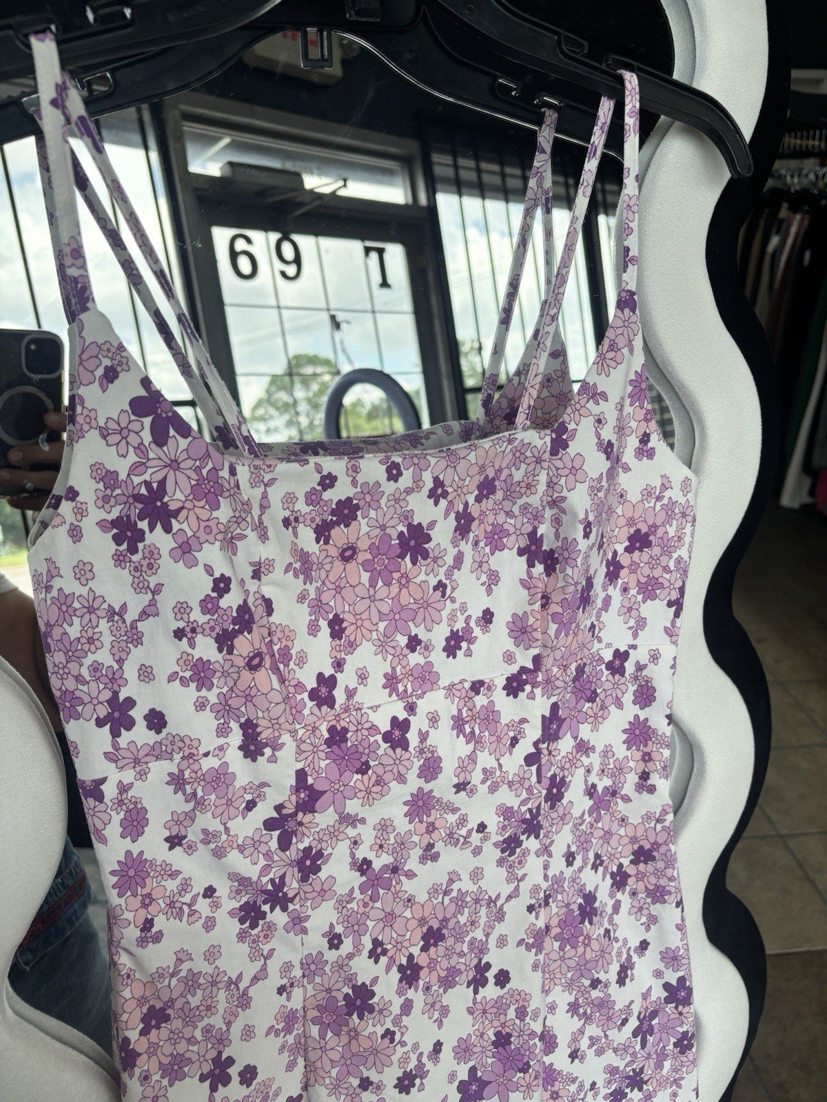 XOXO White Purple Floral Slip Dress Square Neck Tie Straps Midi Size M
