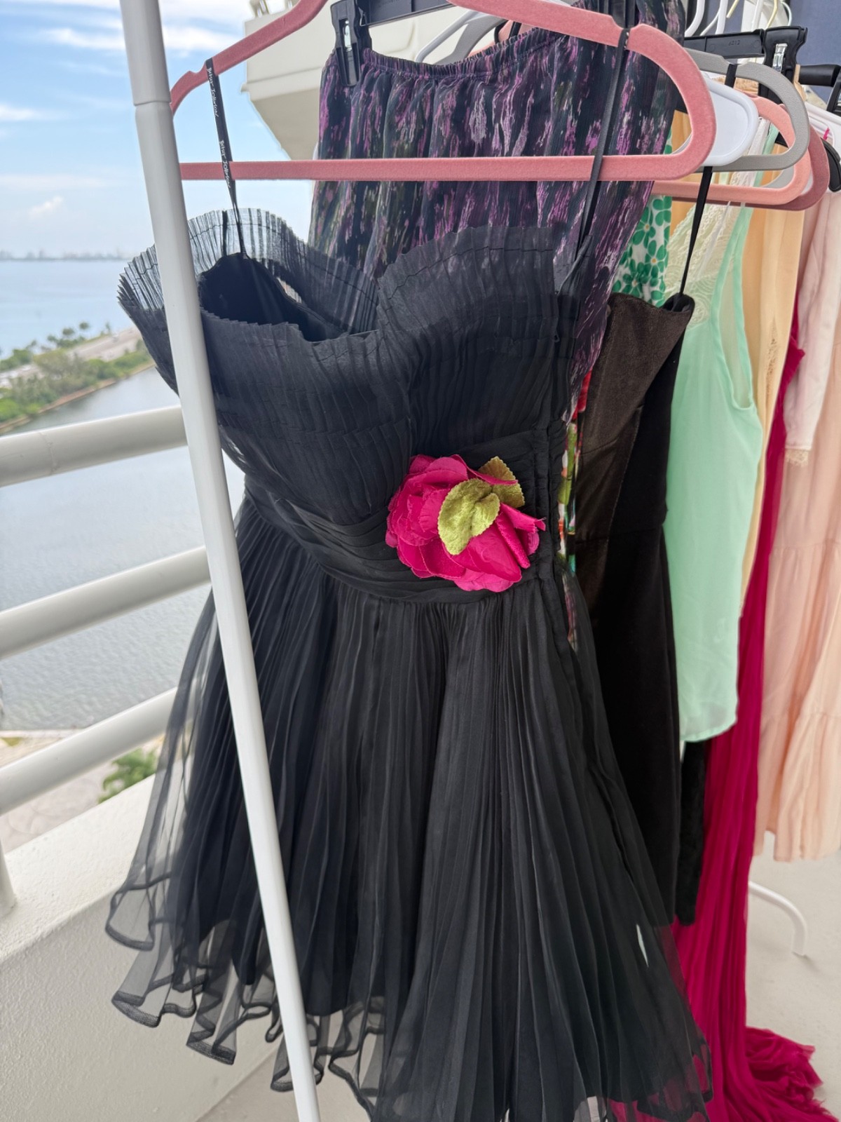 vintage black organza betsey johnson dress pink flower y2k 90s