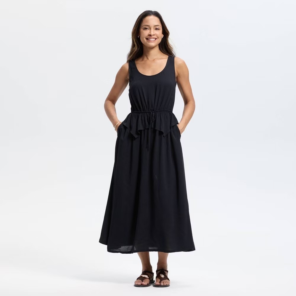 Women’s A-Line Sleeveless Dress Universal Thread Size Large Drawstring Black