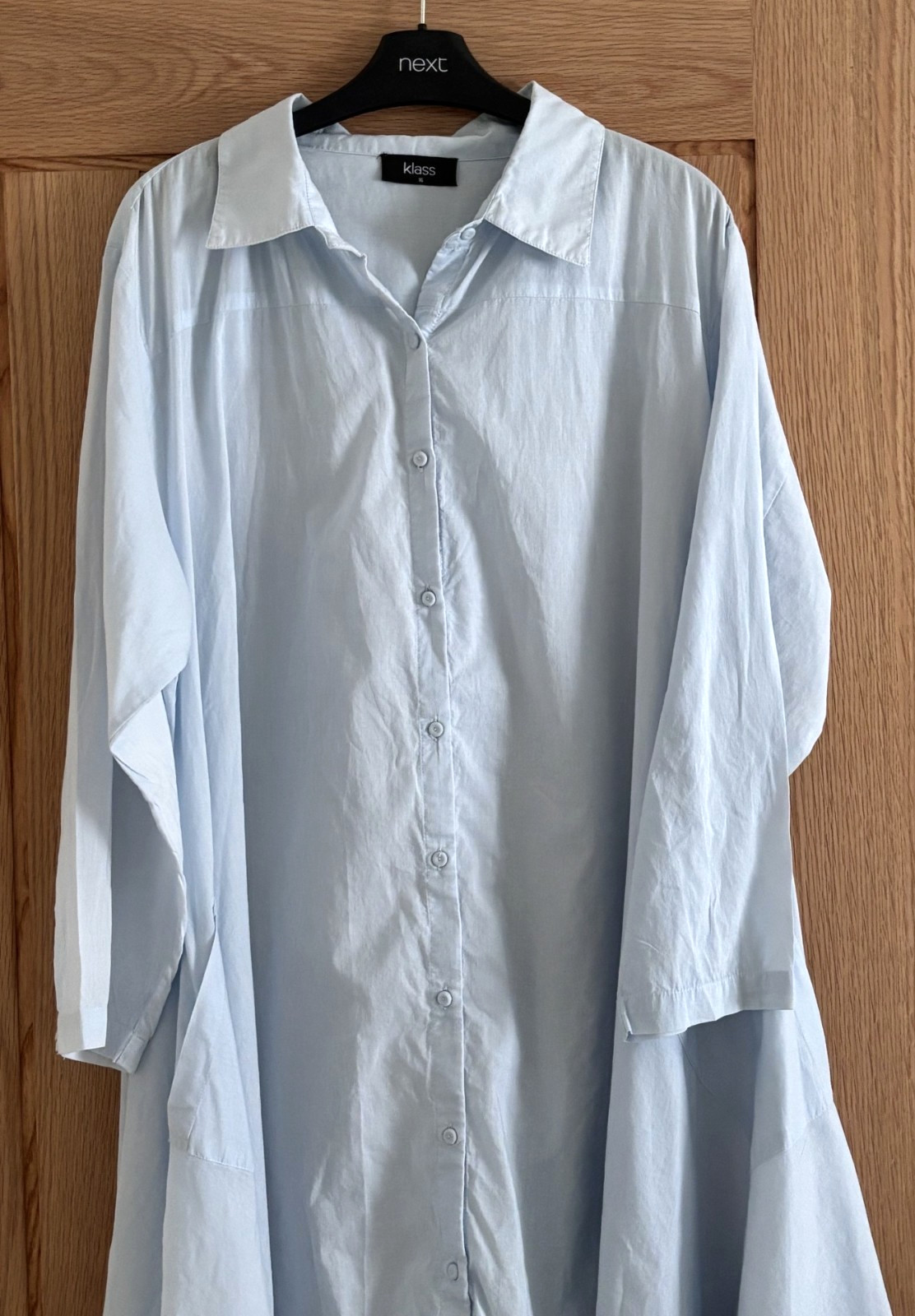 Klass Light Blue Cotton Smock Style Shirt Dress or Beach Cover Up, approx 18-20