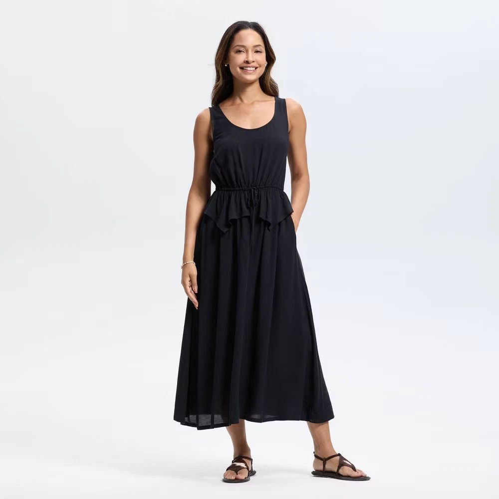Women’s A-Line Sleeveless Dress Universal Thread Size Large Drawstring Black