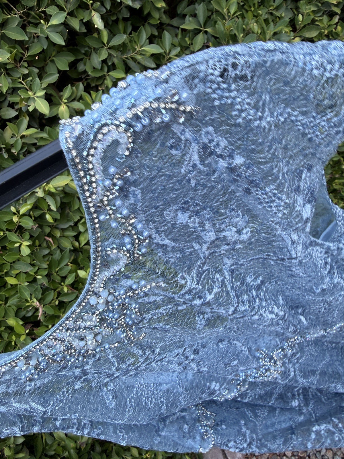 Mac Duggal 79430 Embroidered Cap Sleeve A Line Gown Slate Blue NWT 16 Beaded