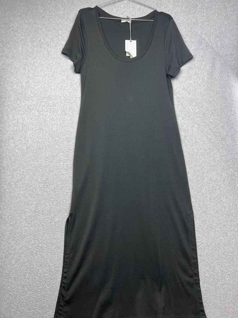 Barefoot Dreams Dress L Carbon Gray Malibu Collection Pima Cotton Rib Knit Maxi