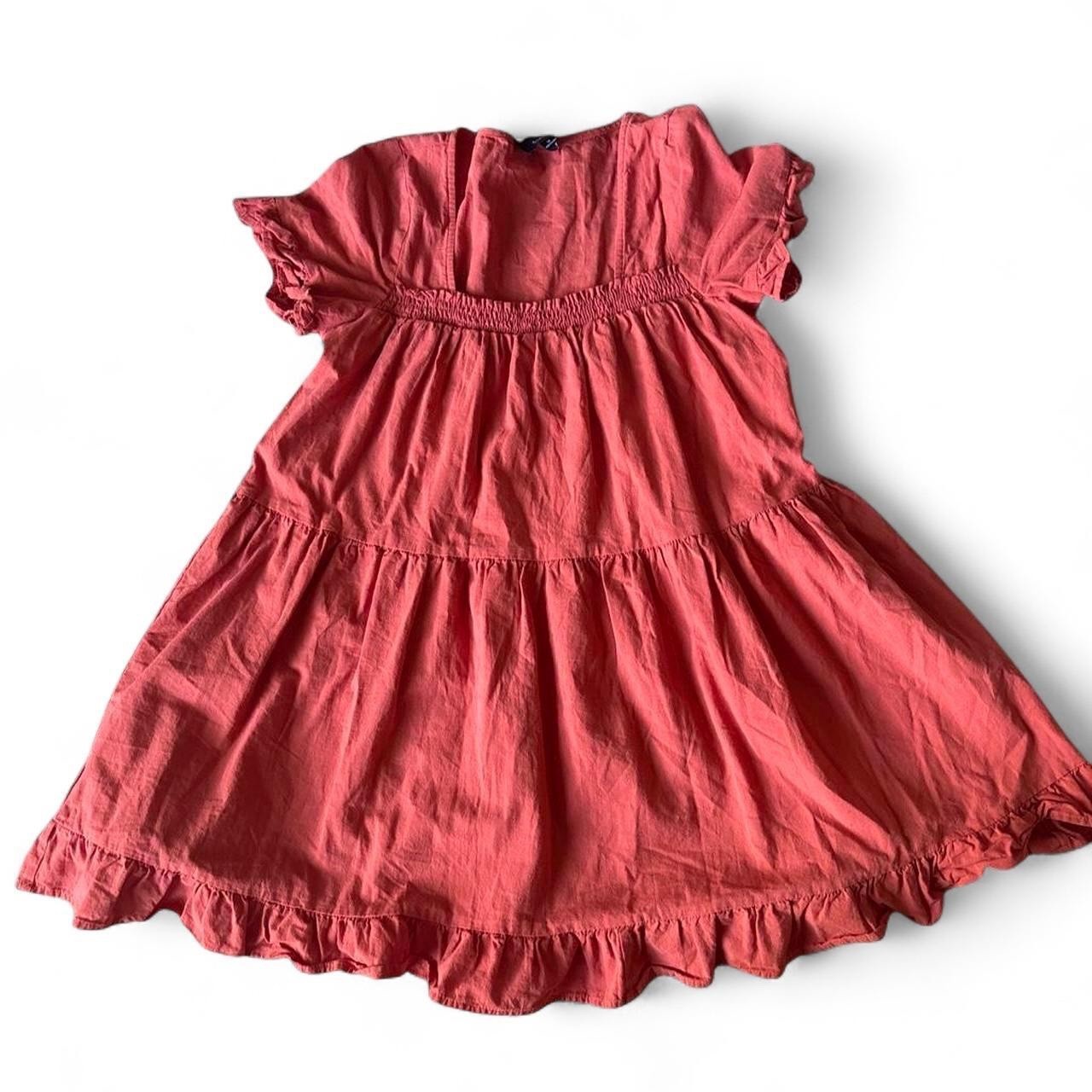 Lumiere Picking Petals Mini Flare Orange Flowy Boho Ruffled Tiered Dress Medium