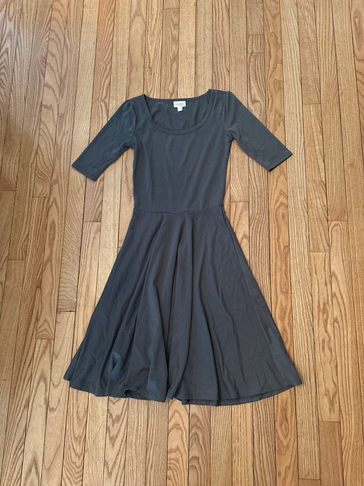 Gray midi dress A-line skirt scoop neck dance basic layering girls teens juniors