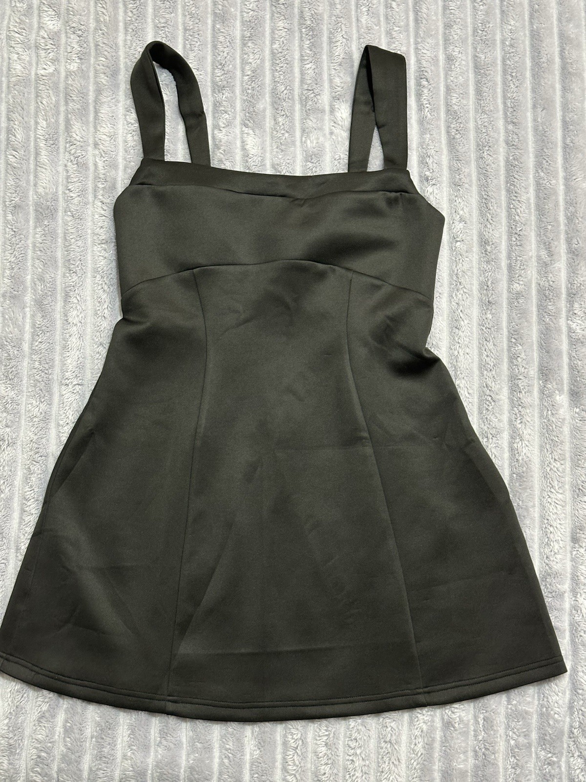 Women’s Black Satin Square Neck Adjustable Strappy Zip Mini Dress M