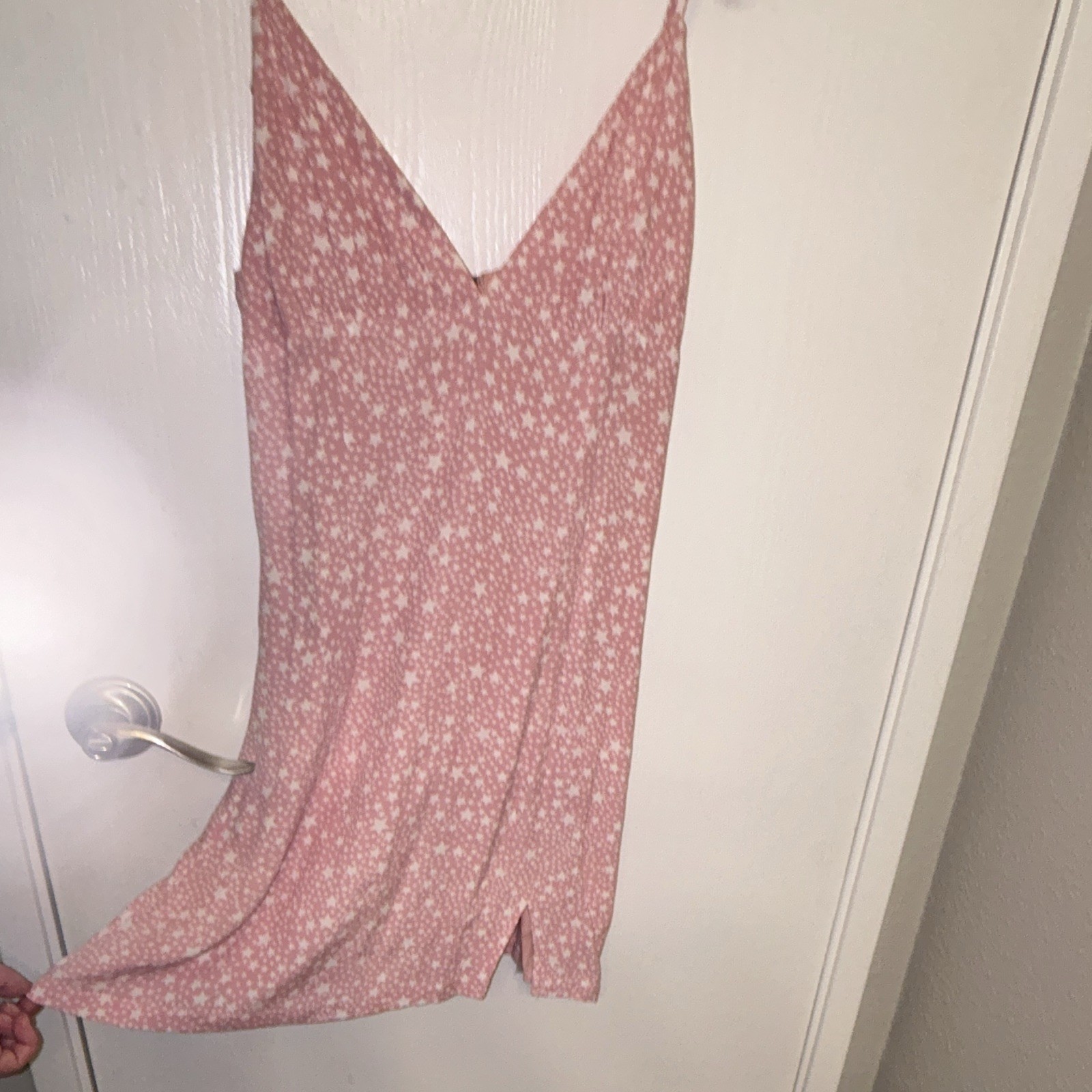 Skylar + Madison Pink/White Star V-Neck Slip Mini Dress Lined Slit M