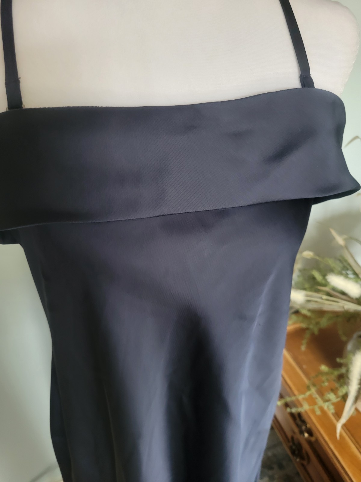 Banana Republic Navy Satin Slip Dress Long Straight Neck Zip Strappy Size 12