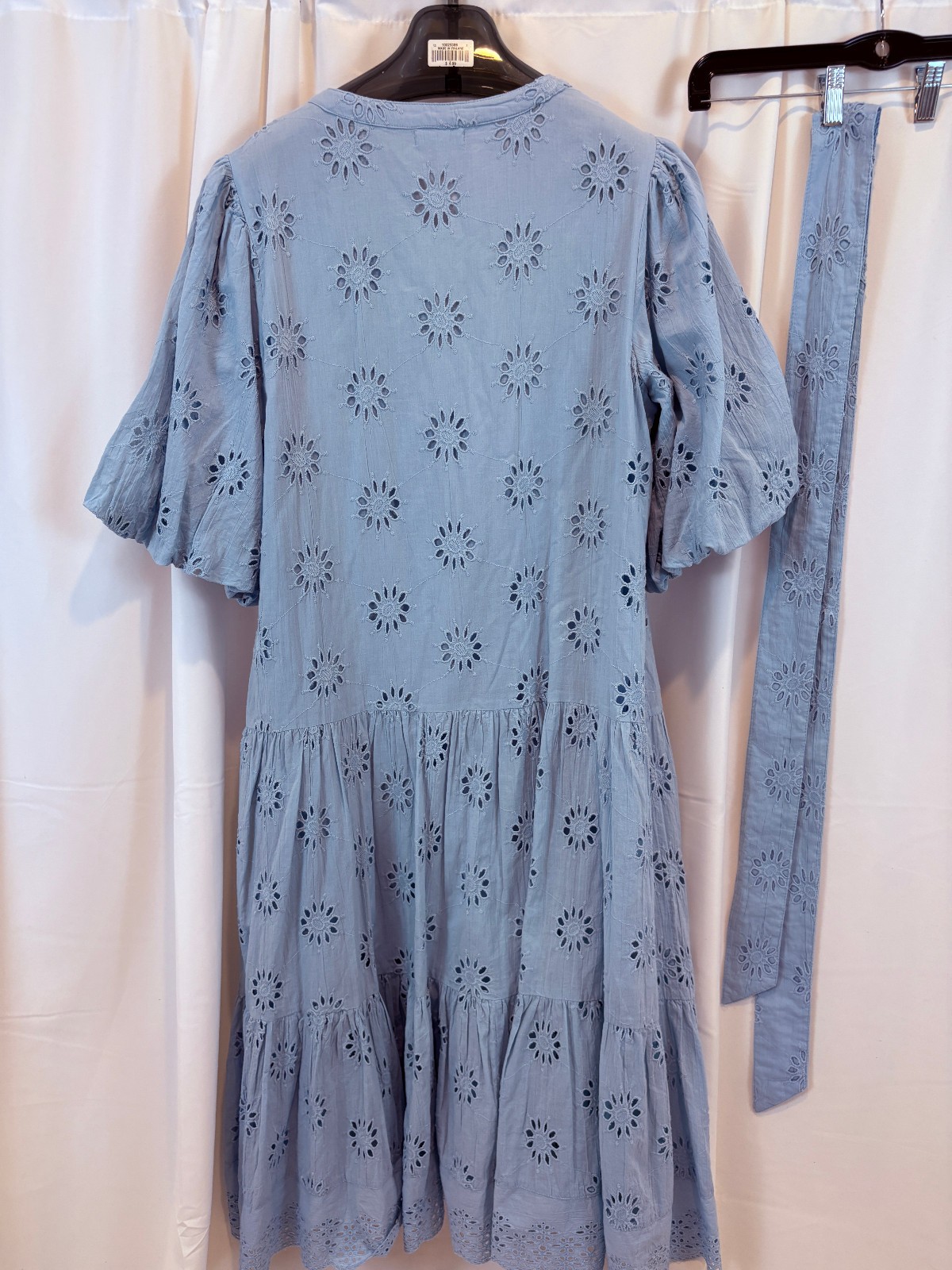 Roller Rabbit Med Light Blue Valonia Embroidered Eyelet Dress Puff Sleeves Tie