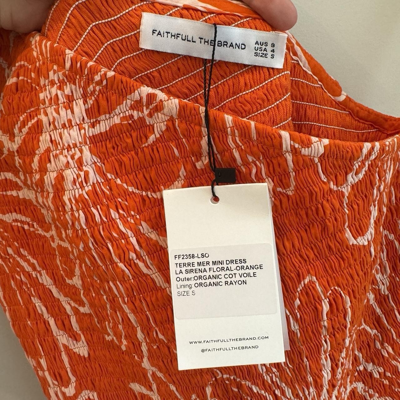FAITHFULL THE BRAND One Shoulder Smocked Ruffle Floral Mini Dress Orange S