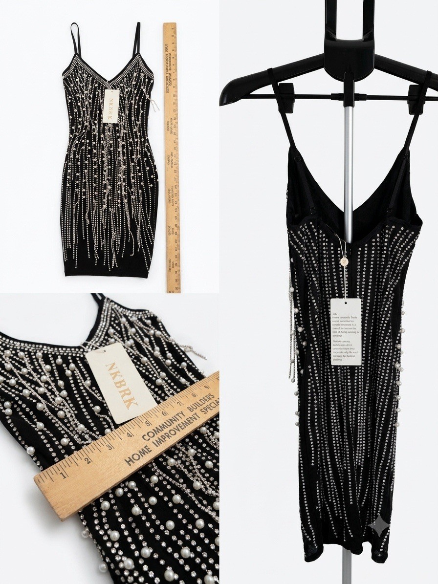 NKBRK Sparkly Sequin & Beaded Mini Party Dress – S