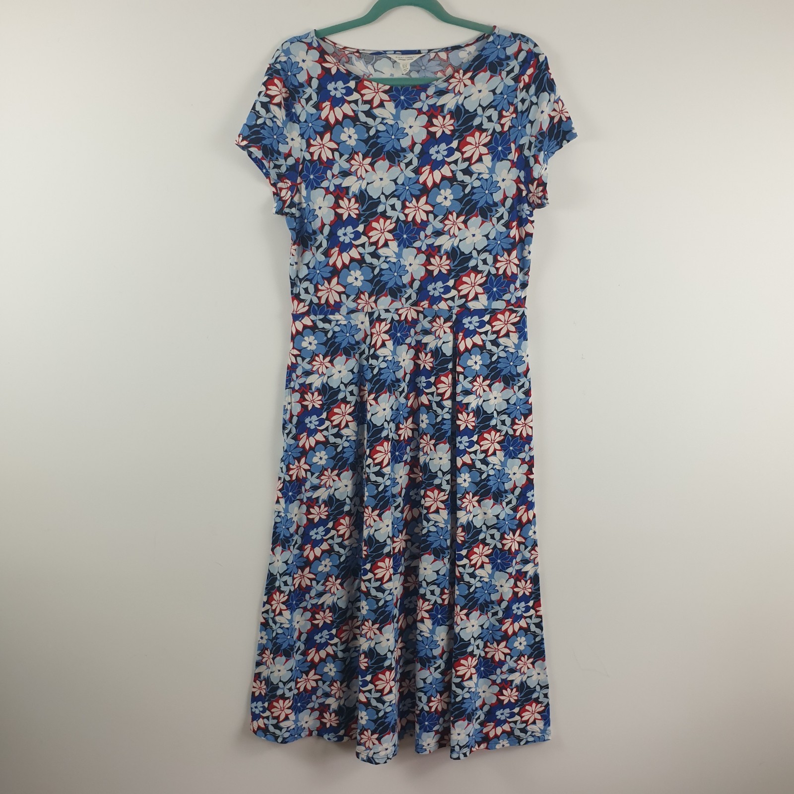 Seasalt Dress Size 14 Wild Bouquet Midi Dress Blue Floral Stretch Pockets