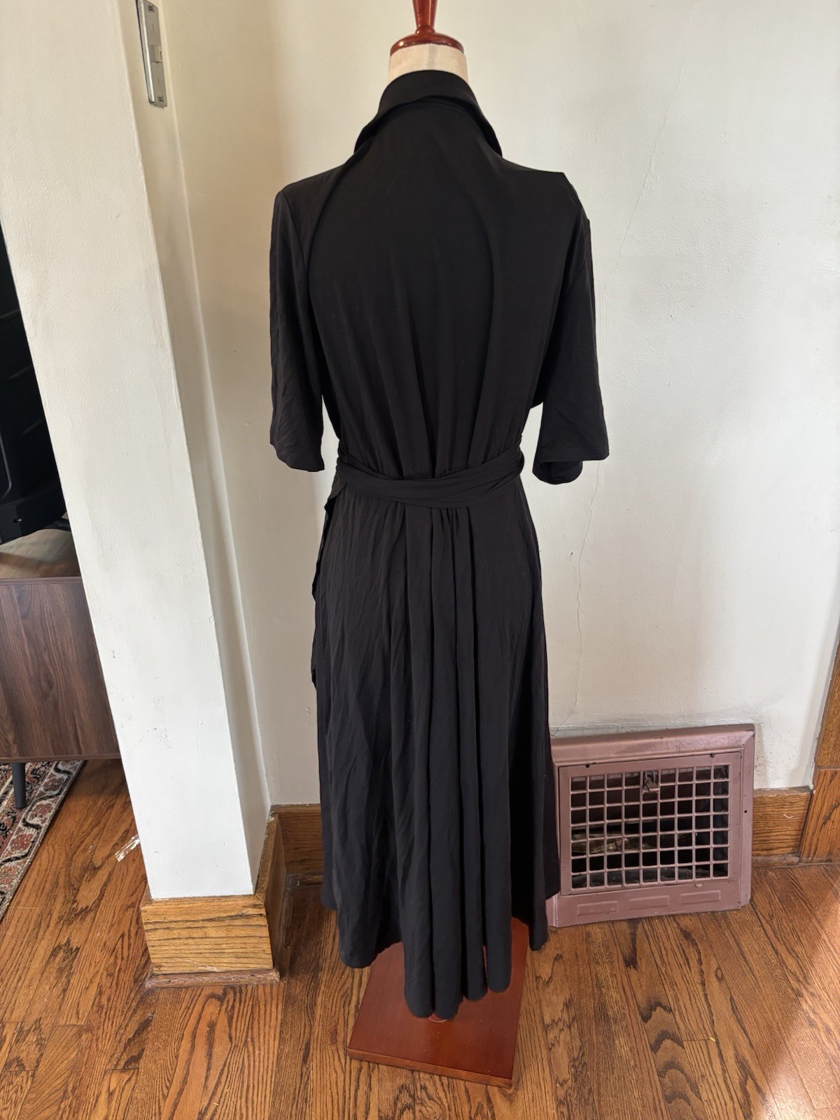NWT Quince Black Tencel Jersey Midi Wrap Dress Rounded Collar 1X Feminine