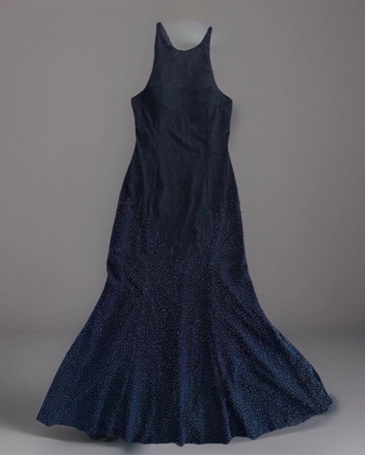 Cassandra Stone Fully Beaded Natural Silk Dress Sheer with Lining Black and Gold