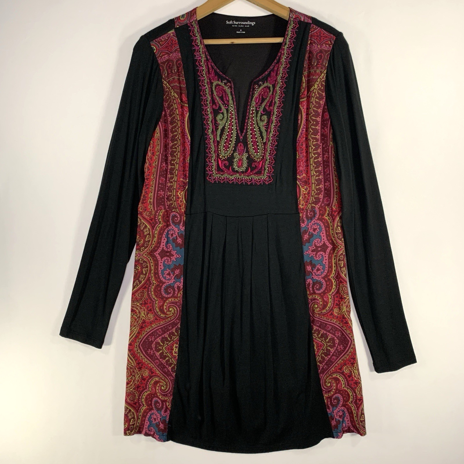 Soft Surroundings Womens Embroidered Tunic Dress Sz S Oversized Artisian India