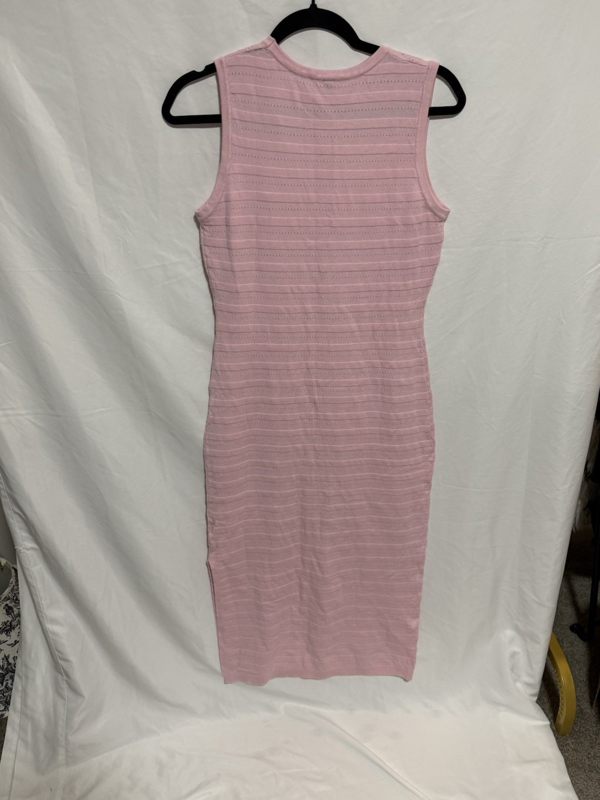 OUGES Pink Solid Knit Sheath Dress Sleeveless Round Neck Knee Length S