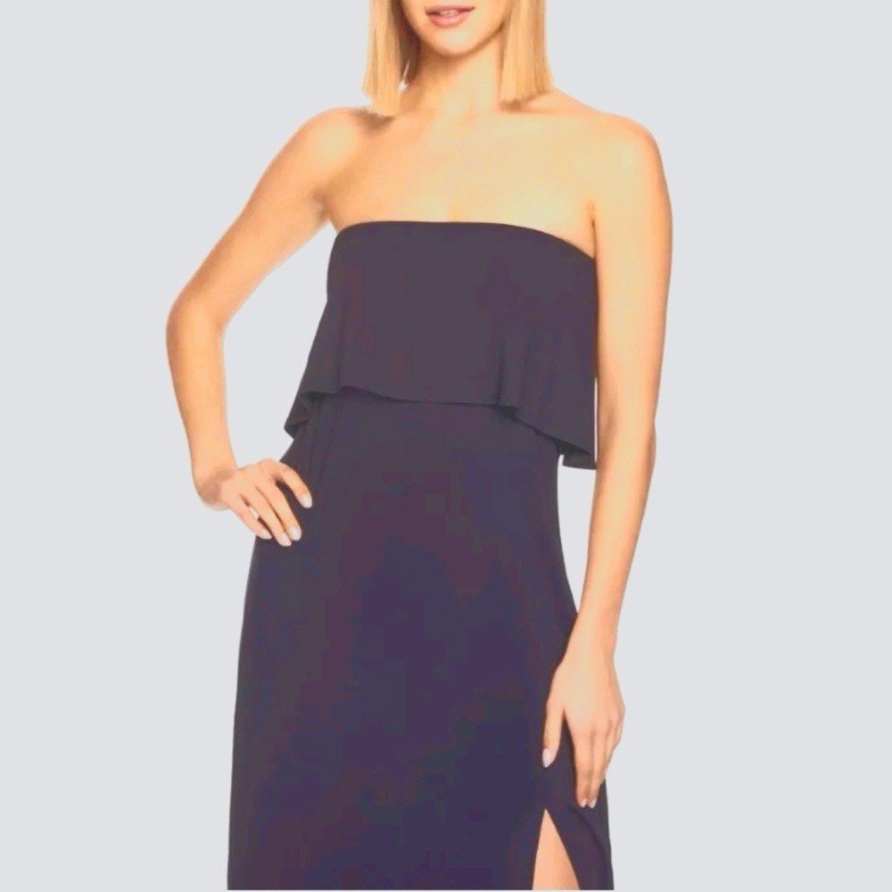 Susana Monaco Slit Dress Sz L Long Strapless Color Midnight- Vacation Resort