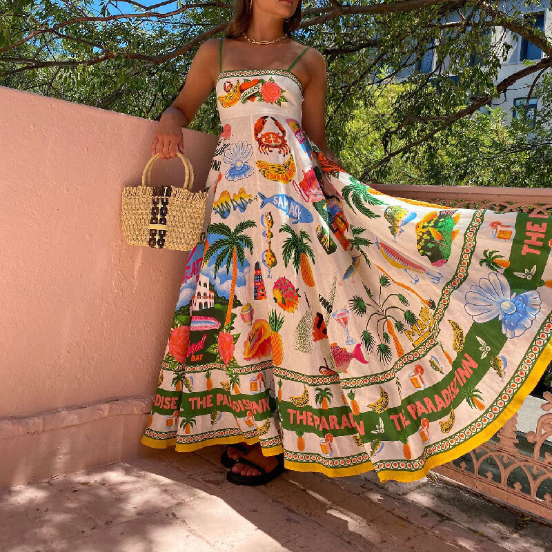 2025 Women’s Summer Maxi Dress Farm Floral Print Sleeveless Swing Anthro Rio