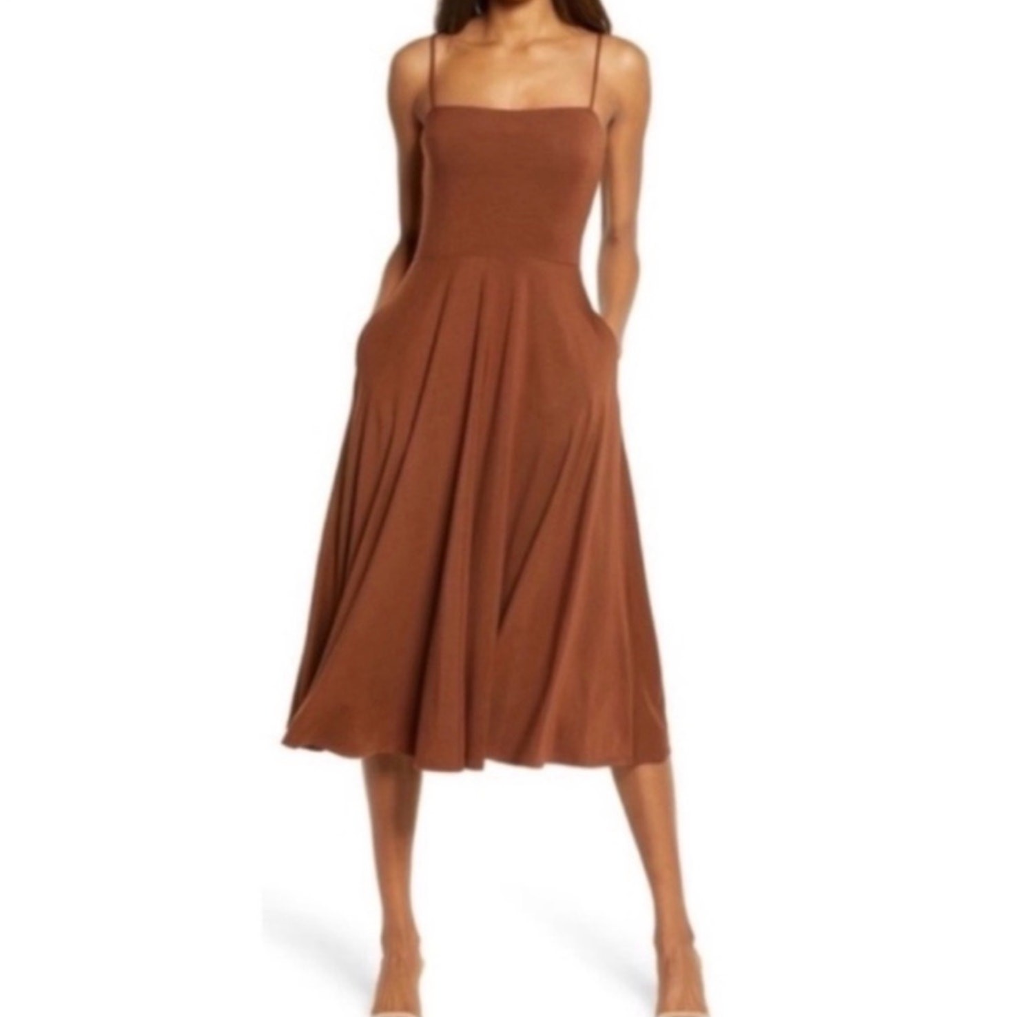 Reformation Marianna Sleeveless Midi Dress Chestnut Tencel Minimalist Capsule L