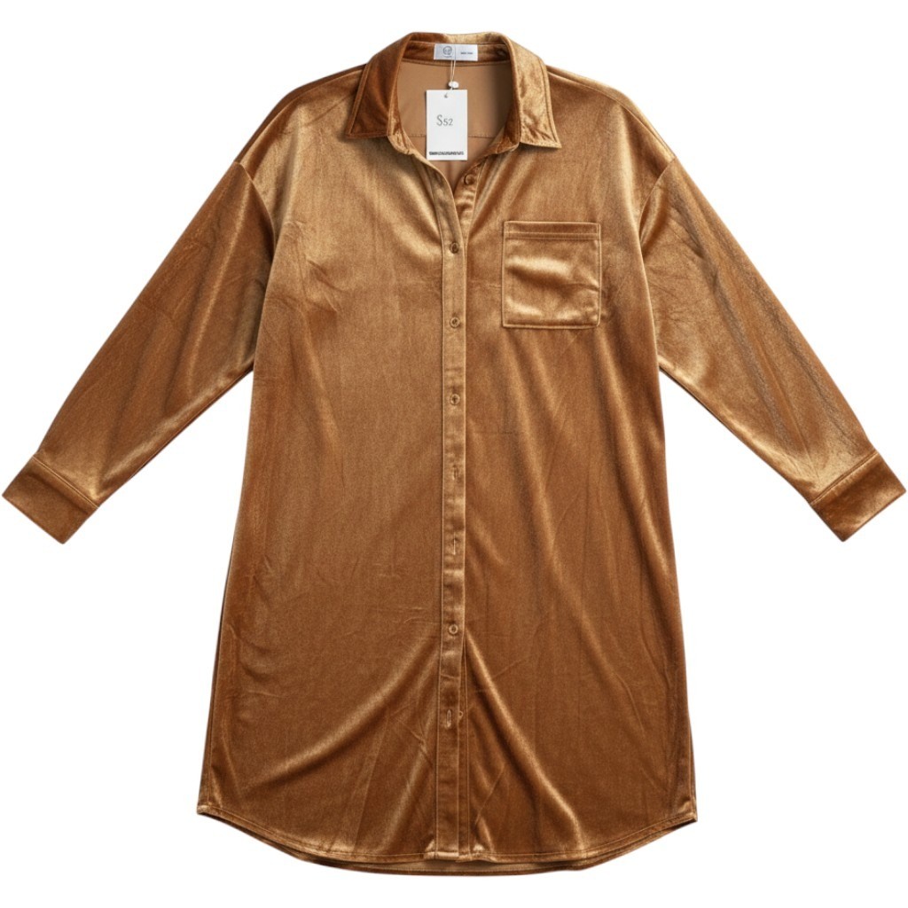Liam & Co Velvet Shirt Dress Medium Gold Button Down Pocket Luxe Party Boho