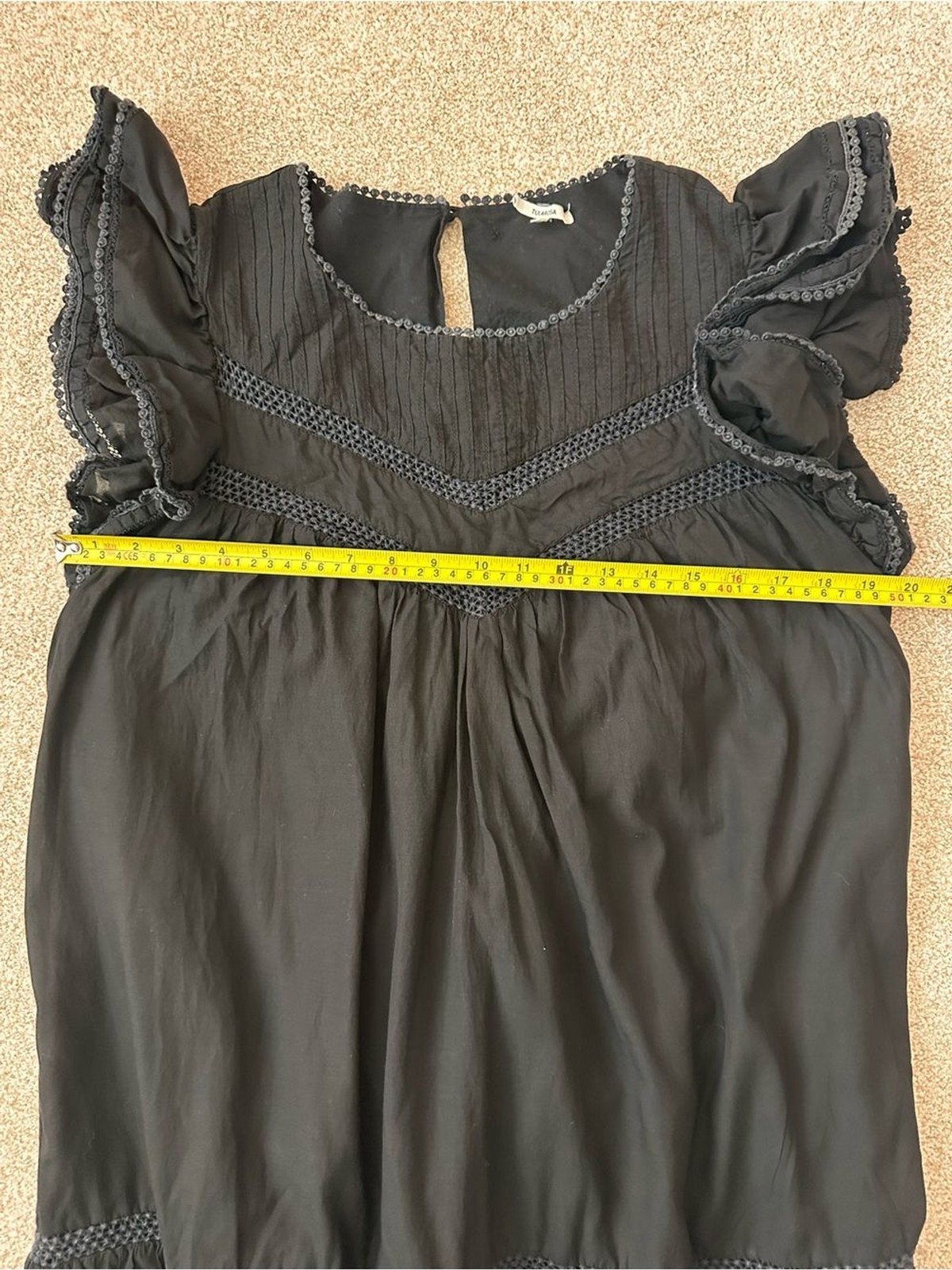 Tularosa Revolve Black Flutter Sleeve Babydoll Dress Crochet Lace Trim Large