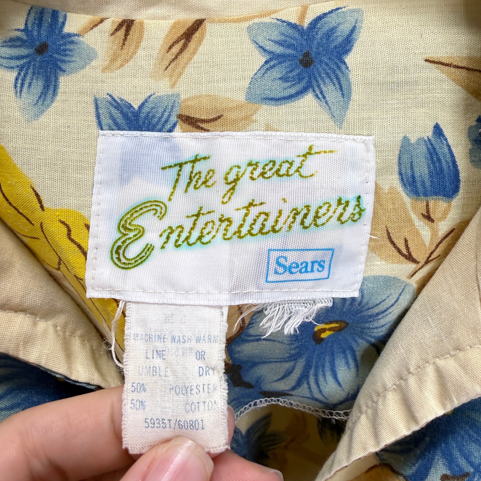 Vintage The Great Entertainers Sears Dress 70s Floral Belt Beige Size S Button