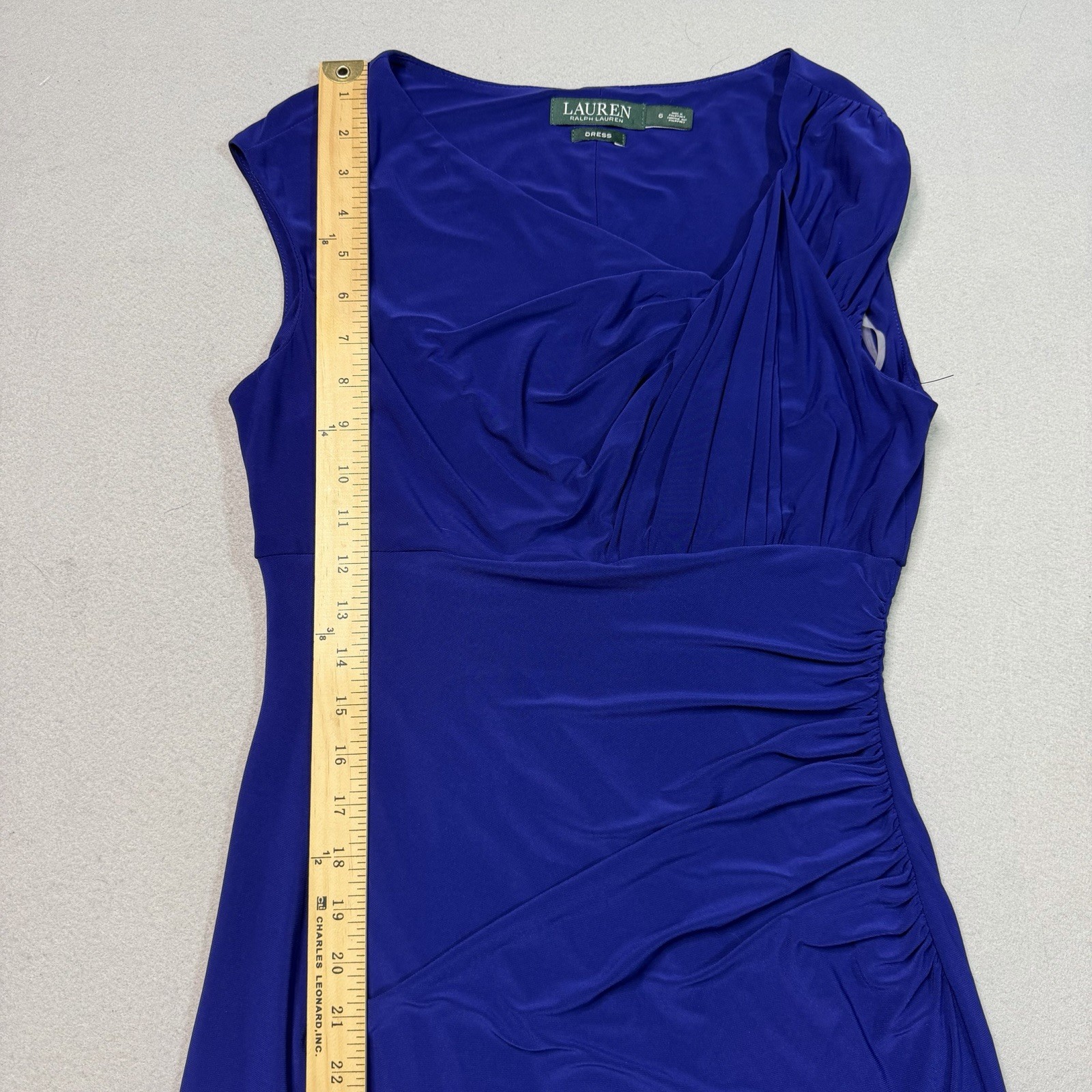 Ralph Lauren Dress Womens 6 Blue Ruched Sheath Pullover Stretch Lined Ladies