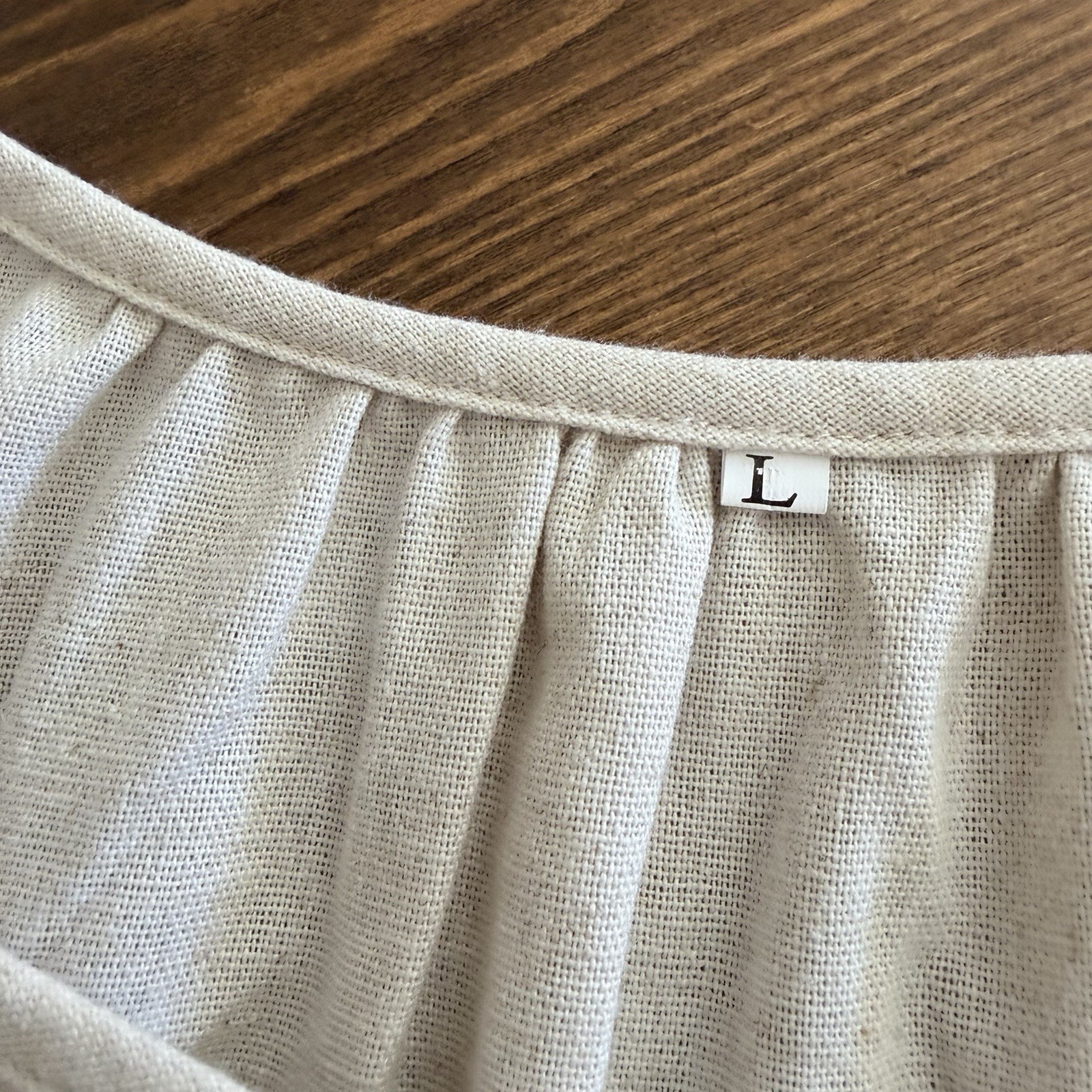 Ivory Linen & Cotton Blend Shirt Dress Midi Popover 3/4 Balloon Sleeve
