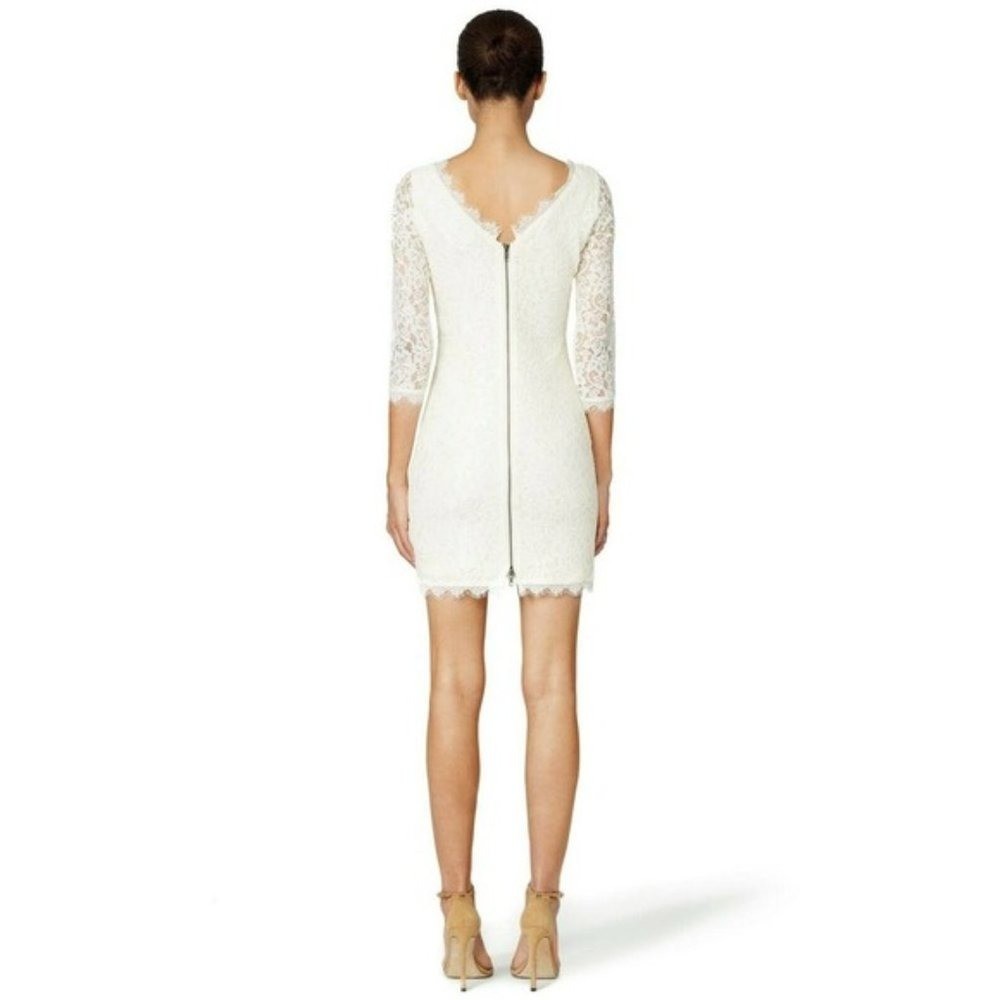Diane Von Furstenberg Ivory Zarita Lace Mini Cocktail Shift Dress Size 0