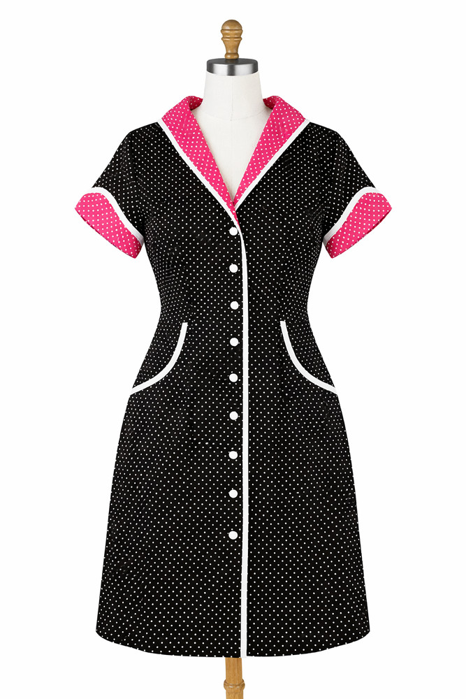130114 Black & White Polka Dot Peggy Sue Dress Sourpuss Rockabilly Medium M