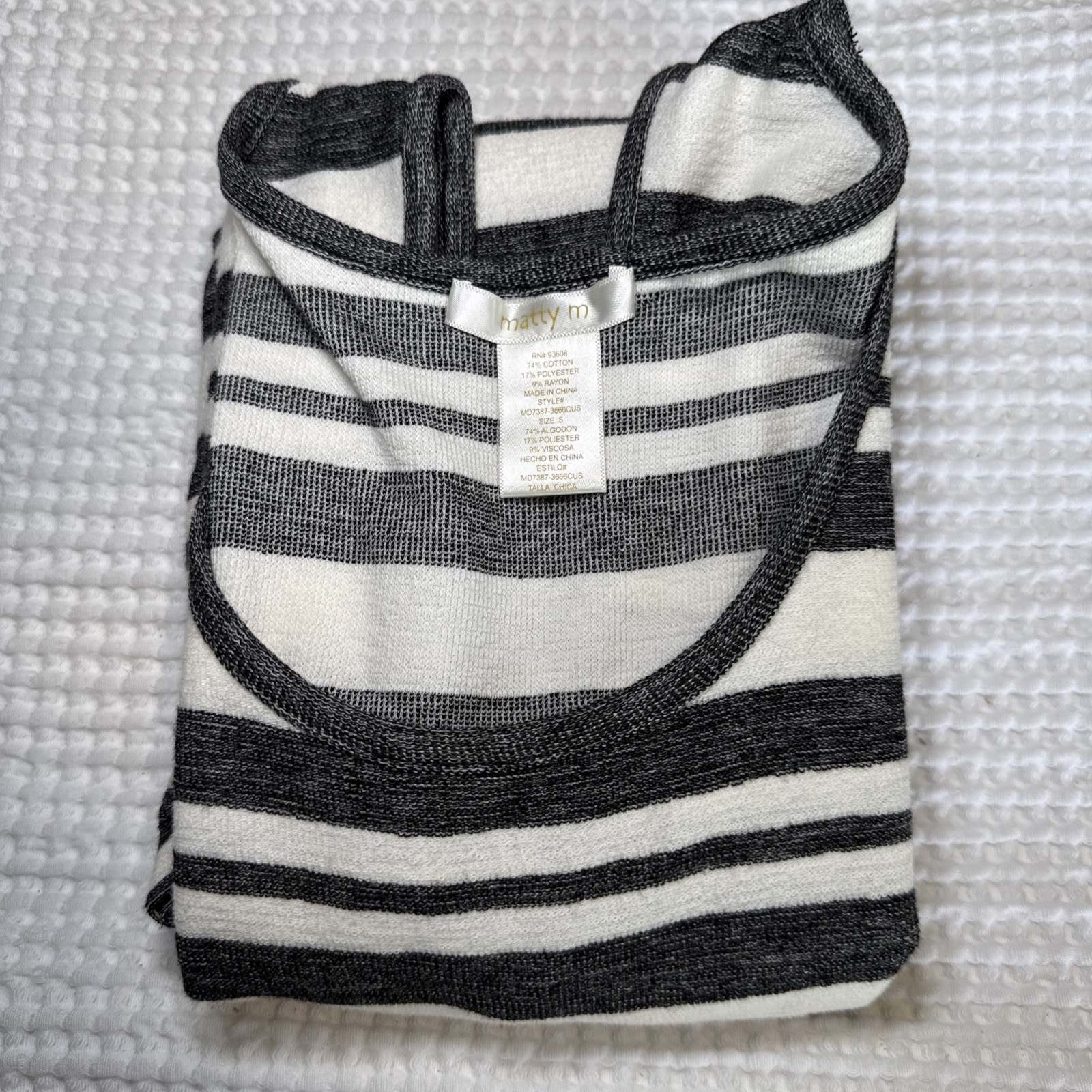 Matty M Tank Dress Womens S Black Ivory Striped Sleeveless Knit Casual Midi EUC
