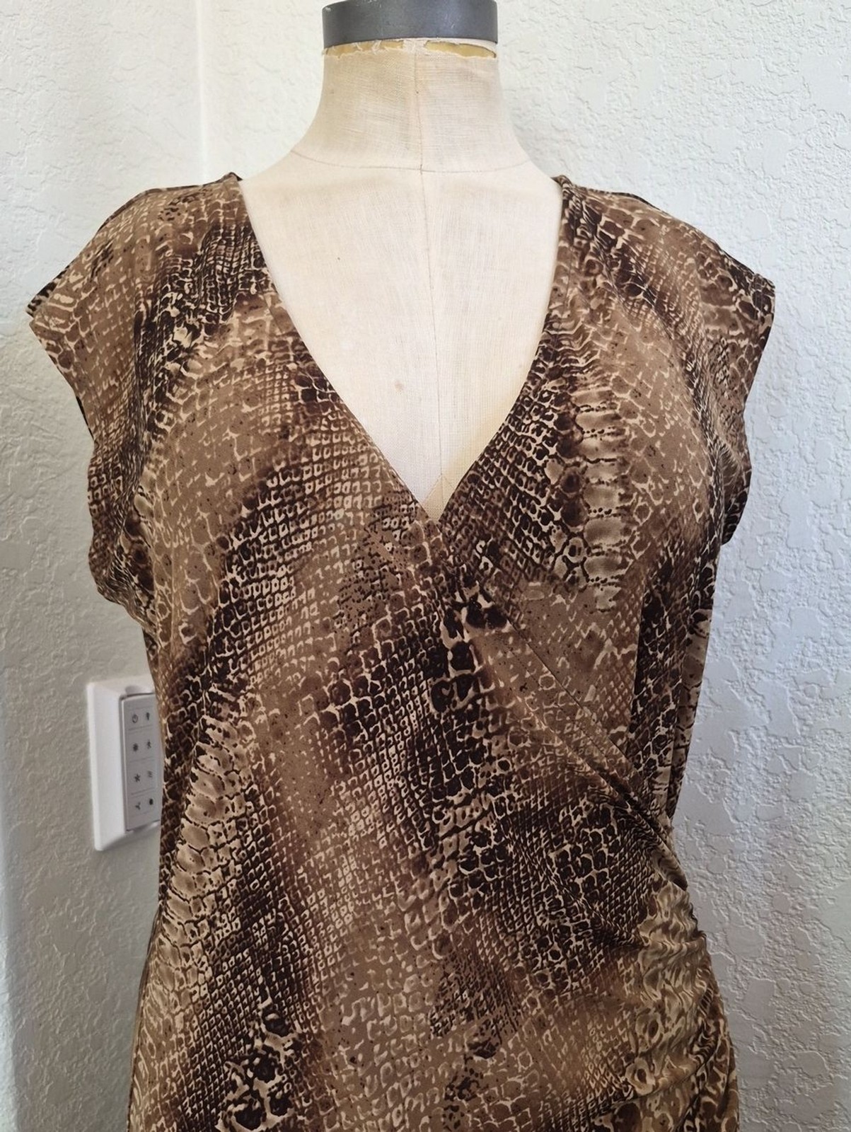 Lauren Ralph Lauren Wrap Top, Side Gathered, Snake Print, Stretch Dress Sz Large