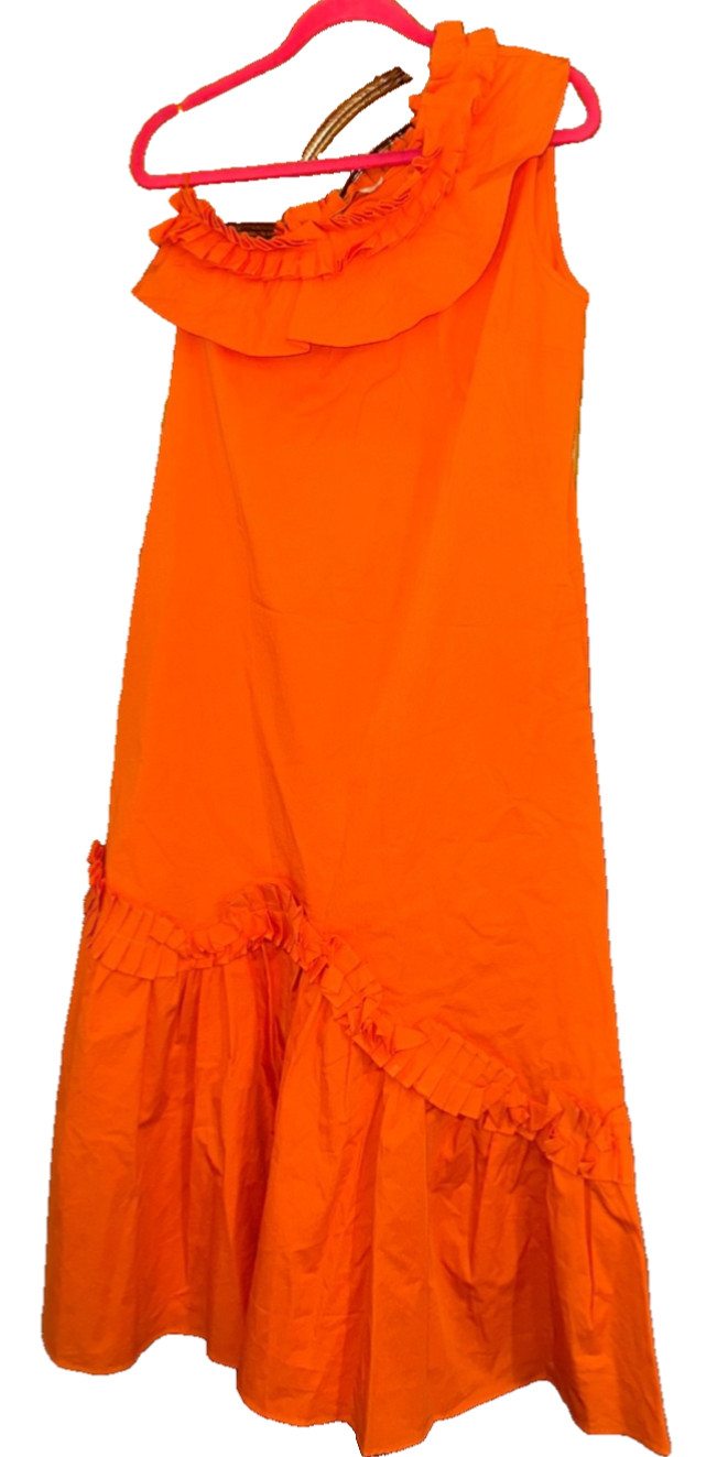 ADL Cengiz Abazoglu Orange Ruffle One Shoulder Cotton Dress Size S