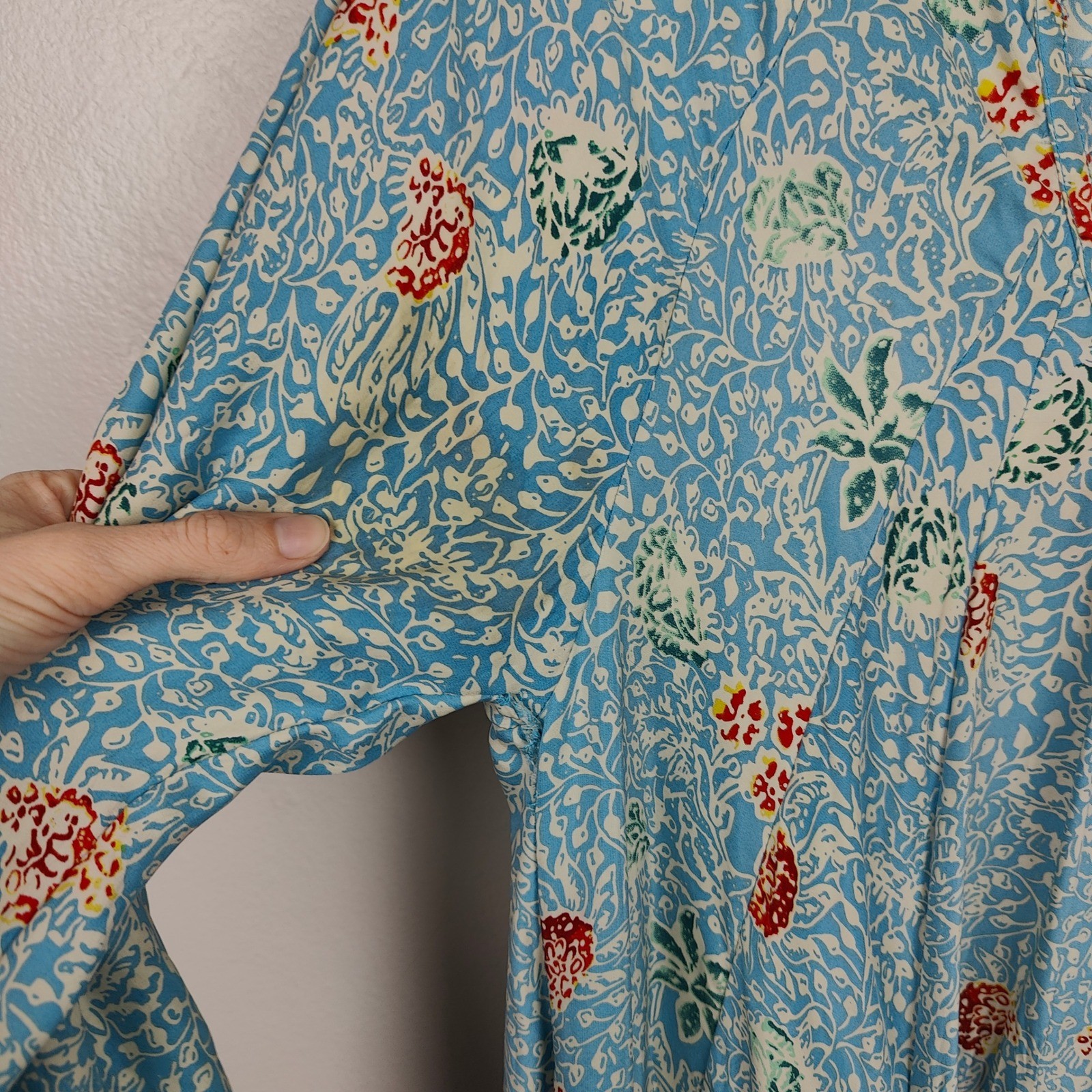 Natalie Martin Silk Dress Women Small Blue Floral Print Maxi Bohemian Australia