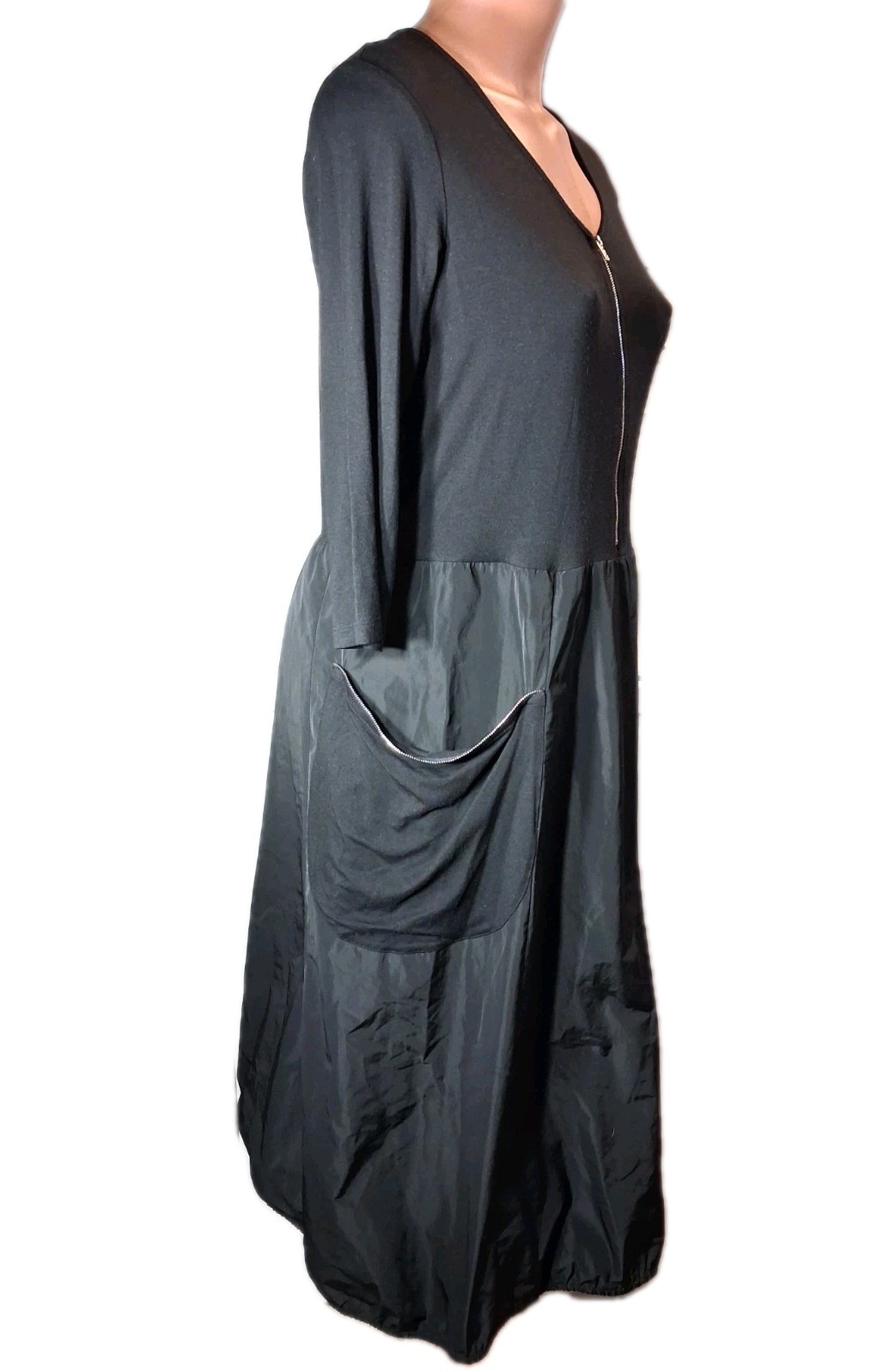 Sun Kim Black Cocoon Lagenlook Pockets Dress USA Made Size S