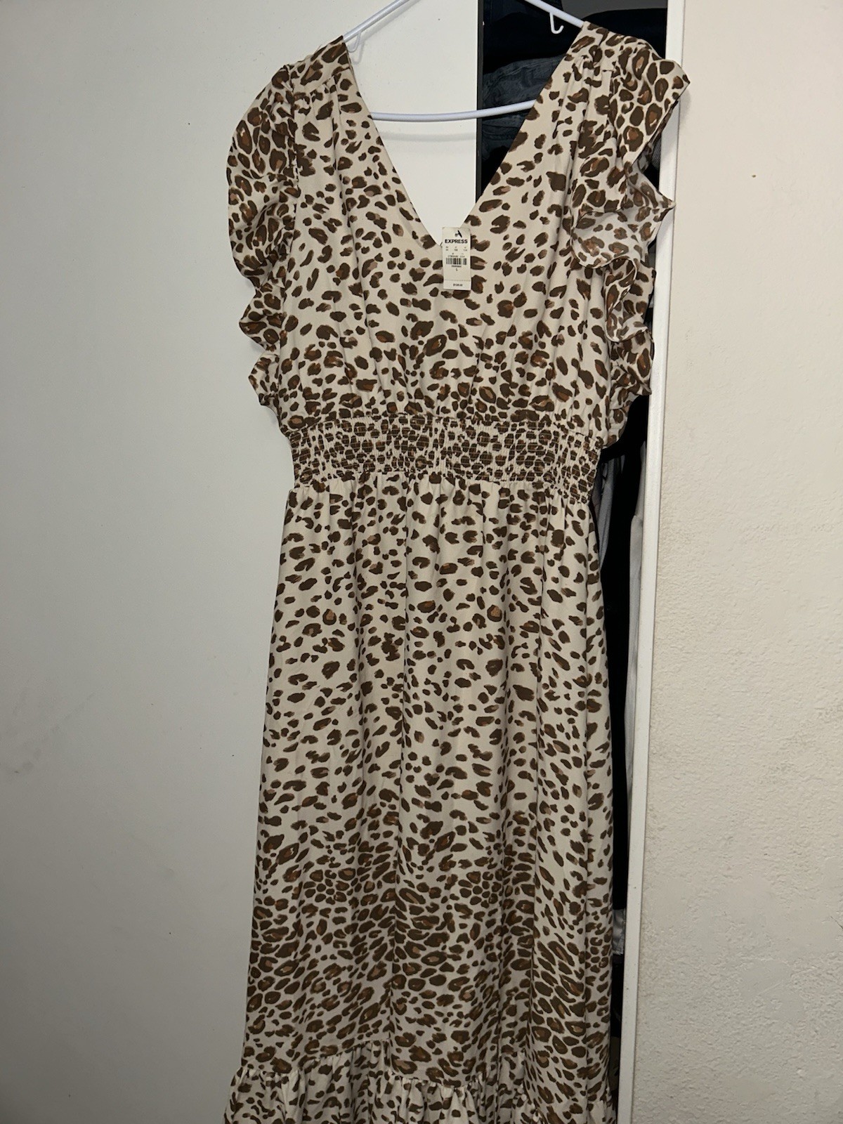 Express Women’s Beige Brown Animal Print V-Neck Sleeveless Maxi Dress L