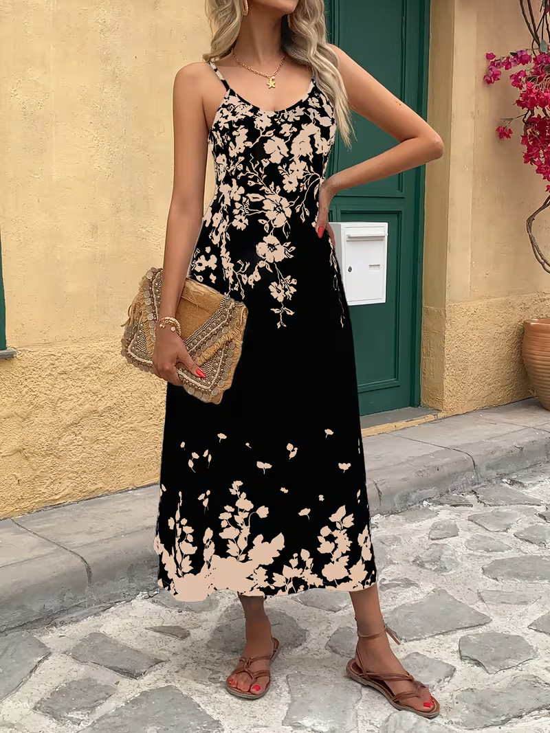 Tropical Floral Maxi Dress Elegant Vacation Business Party Chic