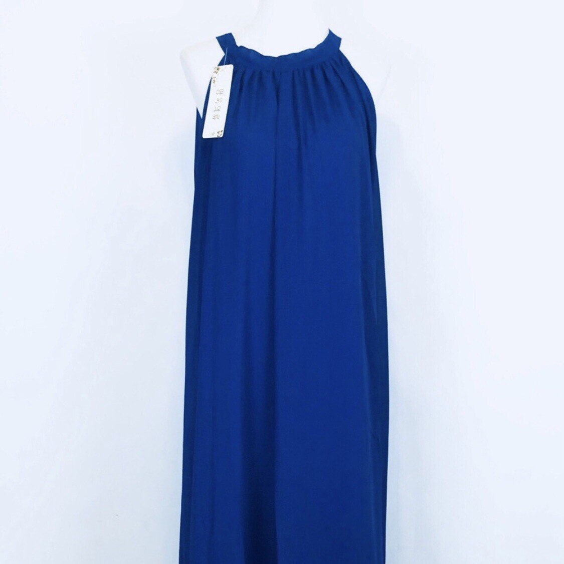 Royal Blue Sheer Chiffon Halter Dress Womens Small Sleeveless Sheath Back Tie