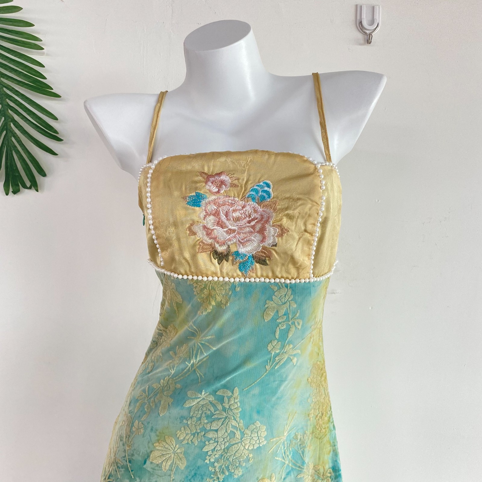 Floral Embroidered Slip Midi Dress 90s/Y2K Fairycore Style