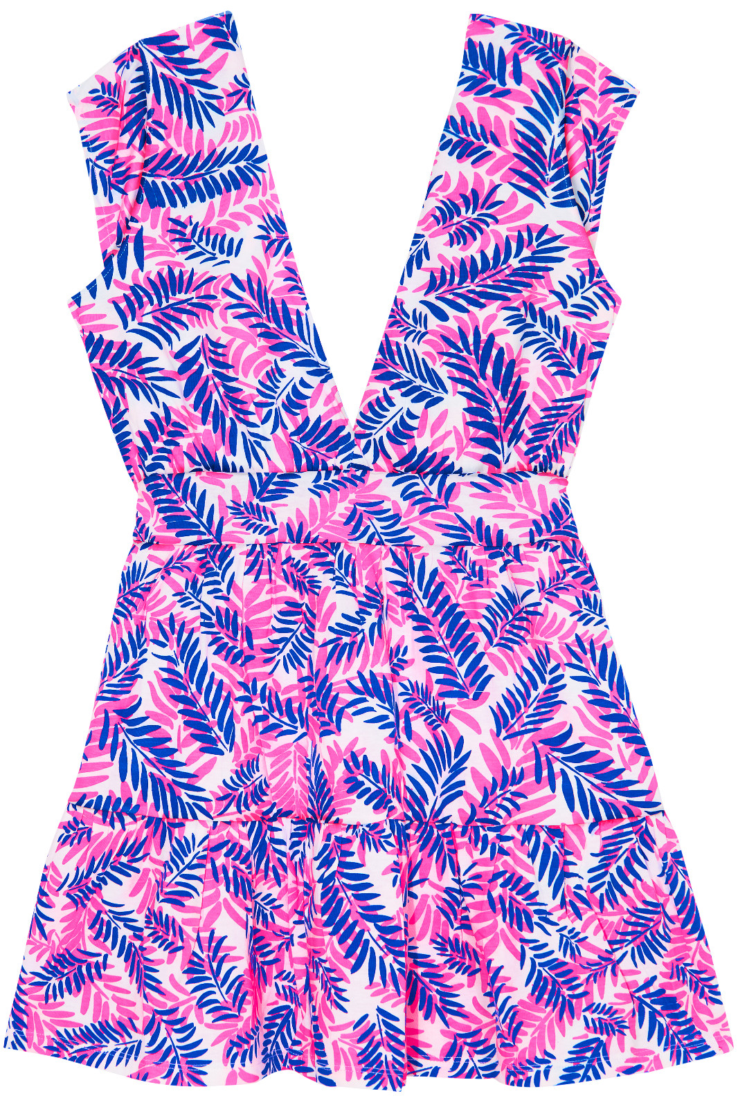 Women’s Dress – Blue Pink Palm Leaf Printed Dress – Cotton Mini Dress – Medium