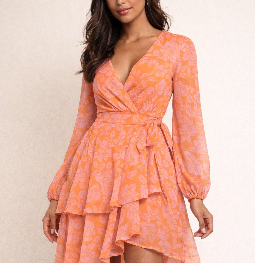 Boutique Coral and Pink Flowy wrap dress size XS