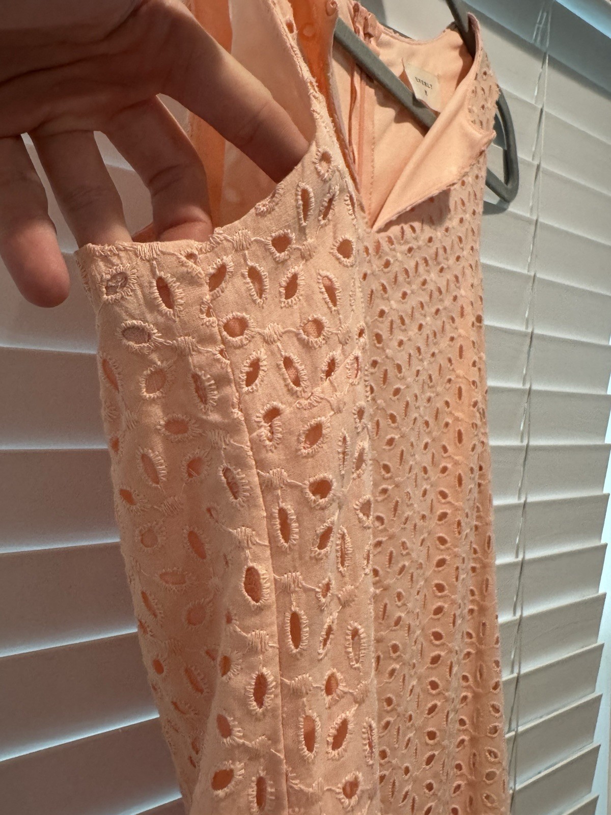 Everly Feminine Floral Eyelet Detail Coral Light Pink Spring Sun Dress Size M