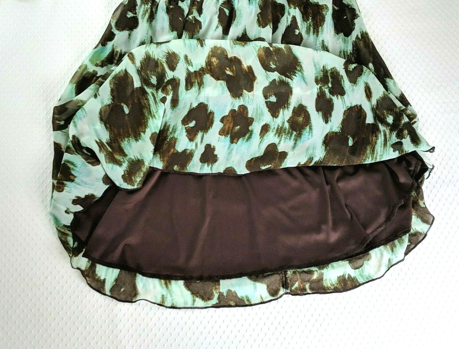 TRIXXI Sleeveless Dress Tribal Beaded Neck Small Boho Leopard Teal Lined Chiffon
