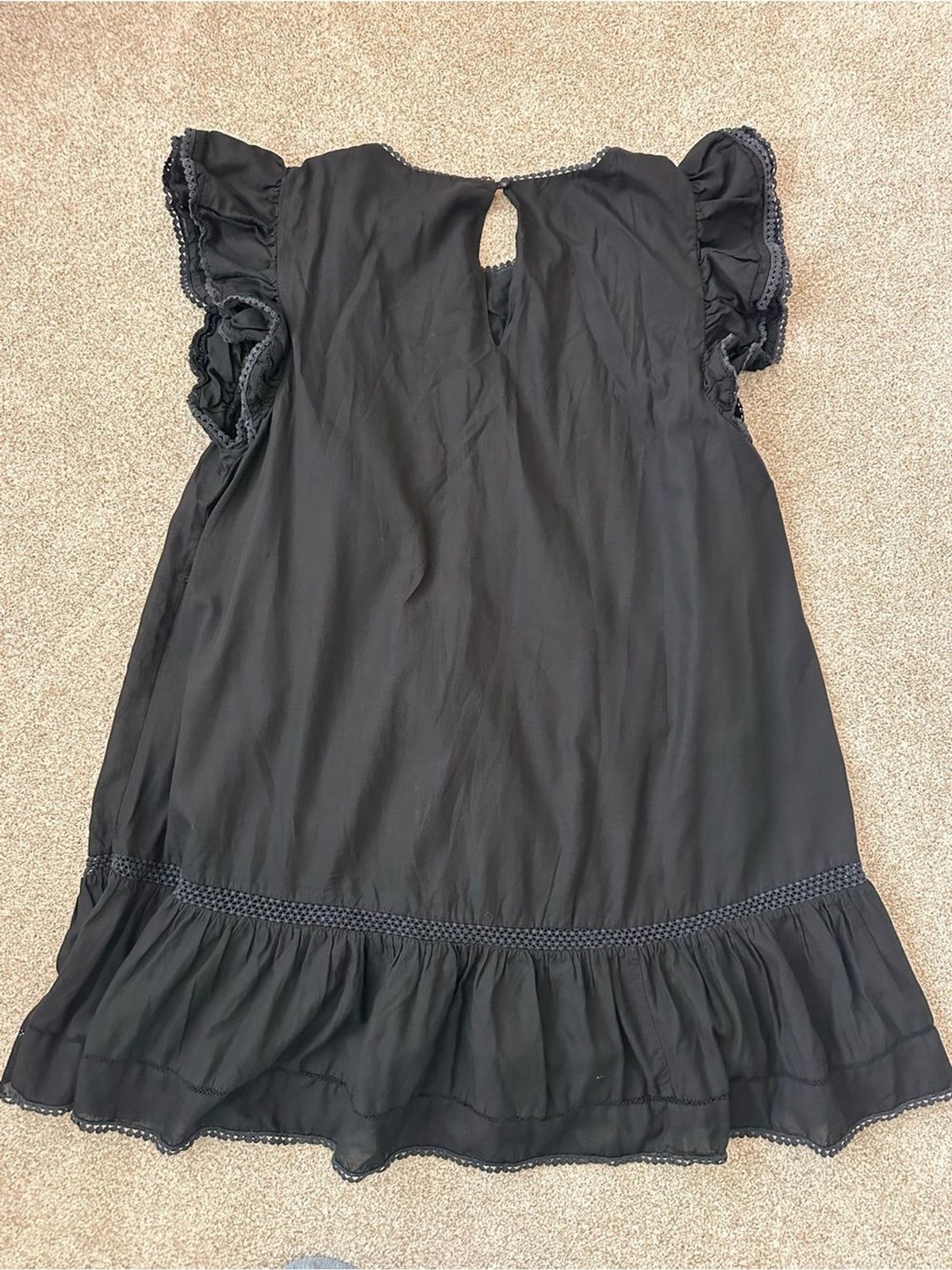 Tularosa Revolve Black Flutter Sleeve Babydoll Dress Crochet Lace Trim Large