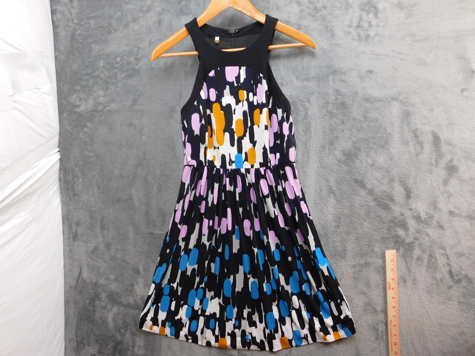 4C Dress Womens 0 Black Multicolor Fit & Flare Sleeveless High Neck Lined A-Line