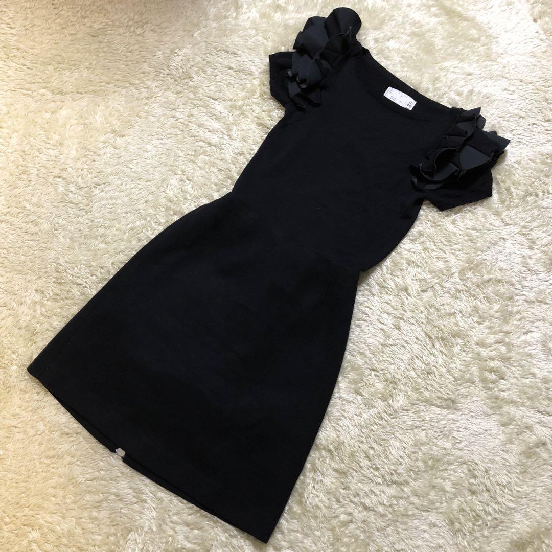 sacai dress black wool size 2 short sleeve length 36 inches
