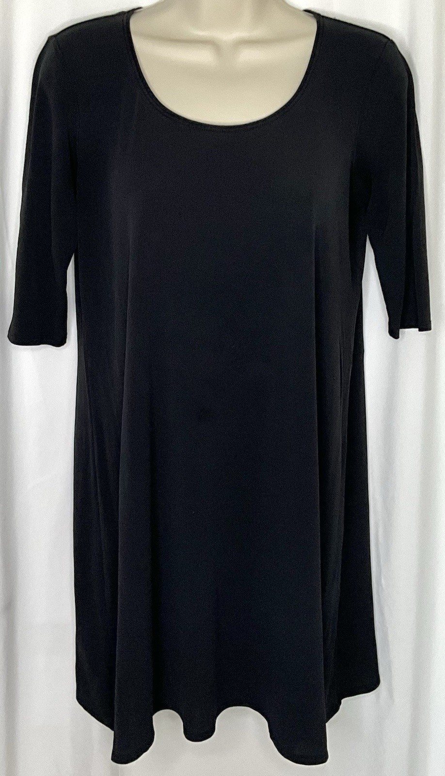 Eileen Fisher Elbow Sleeve Black Pullover Silk dress Minimalist size Small EUC