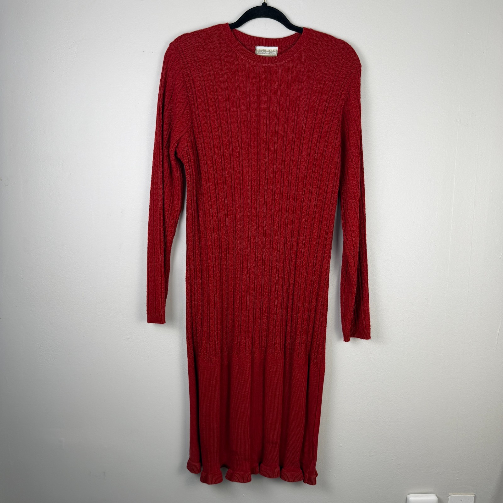 Coldwater Creek Sweater Dress Women Medium Red Cable Knit 100% Acrylic Crew Neck